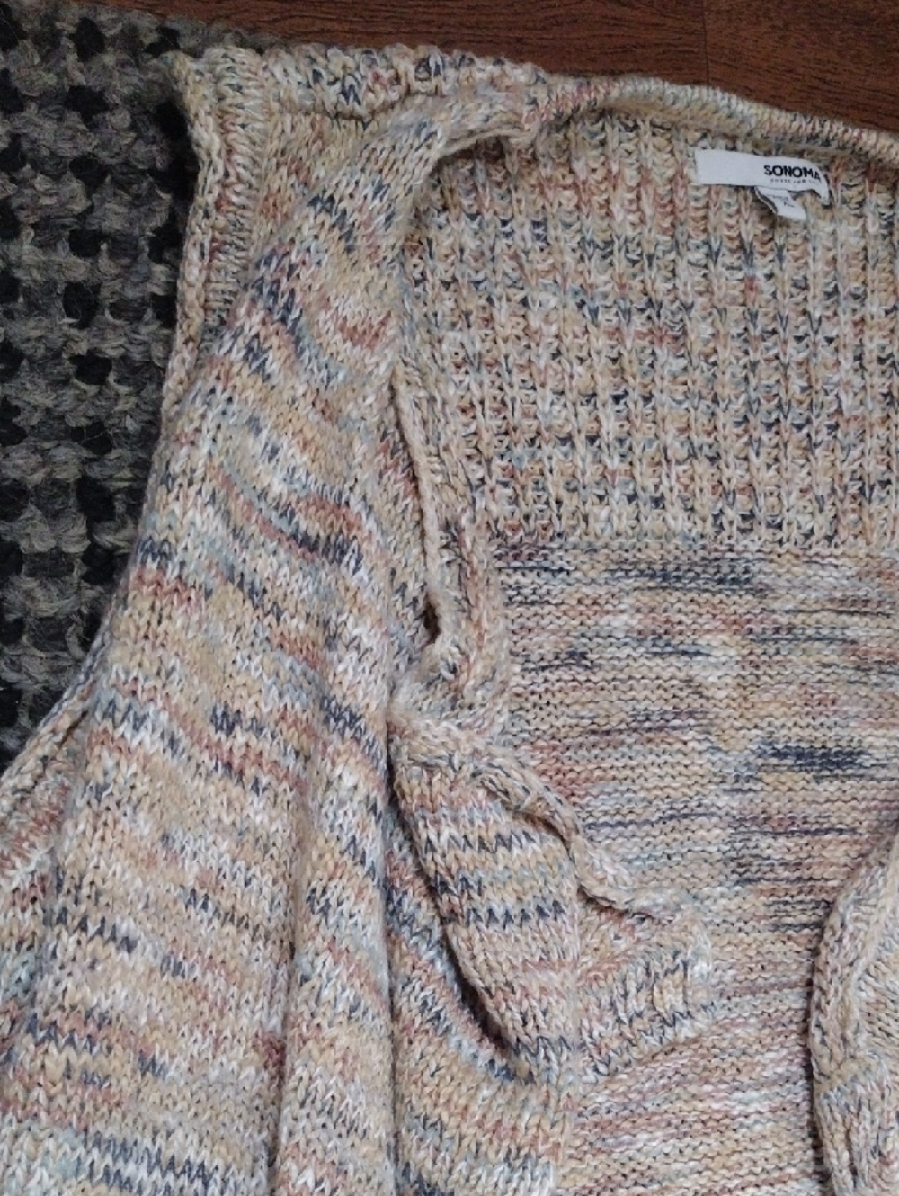 SONOMA Cream Marled Open-Front Cardigan with Multicolor Hem Stripes - Picture 3 of 10